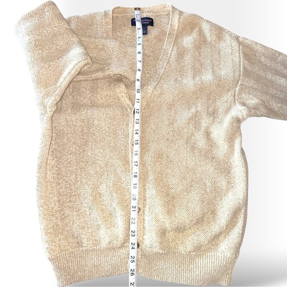 Roundtree & Yorke Beige Herringbone Cotton Cardigan Preppy Neutral Grandpa - Picture 12 of 12